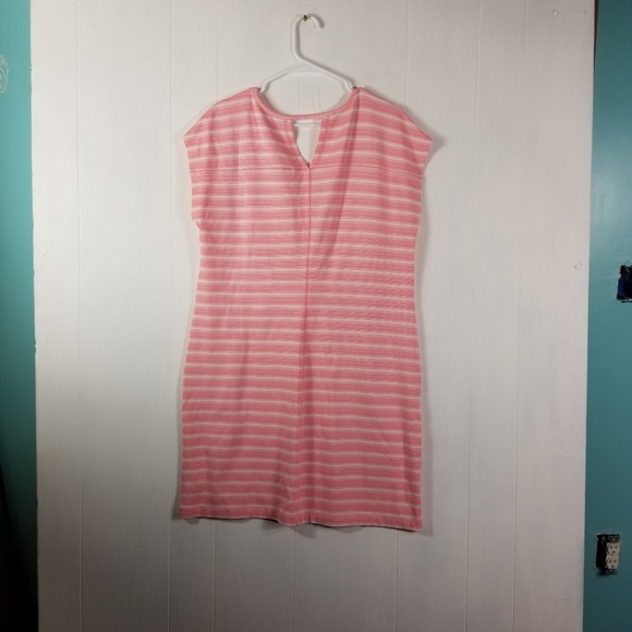 Pink and white stripe dress with zipper pockets Sz L in EUC - Picture 2 of 5
